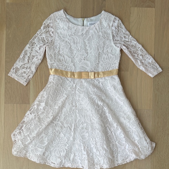 Us Angels Lace Kids Dress with Cream and Gold Bow - Picture 1 of 4